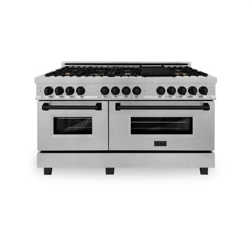 ZLINE 60" Autograph Edition Dual Fuel Range, DuraSnow, RASZ - SN - 60 - MB - Farmhouse Kitchen and Bath