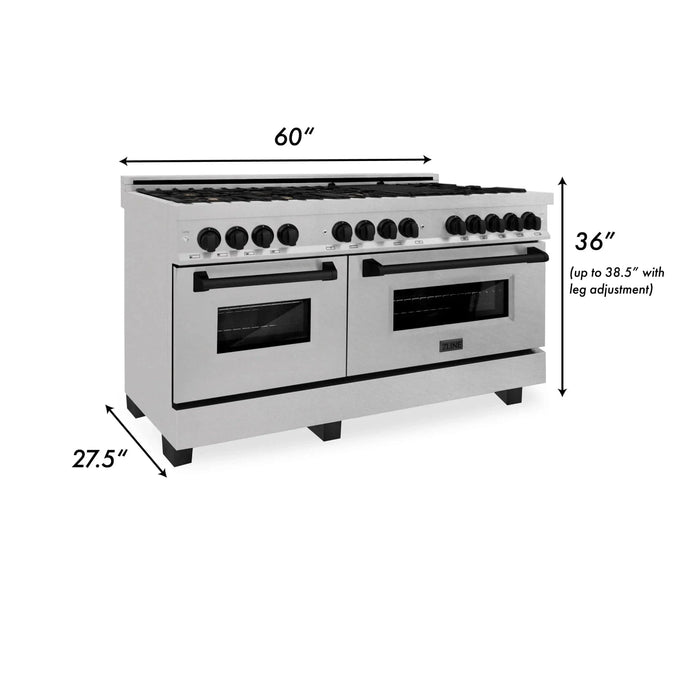 ZLINE 60" Autograph Edition Dual Fuel Range, DuraSnow, RASZ - SN - 60 - MB - Farmhouse Kitchen and Bath