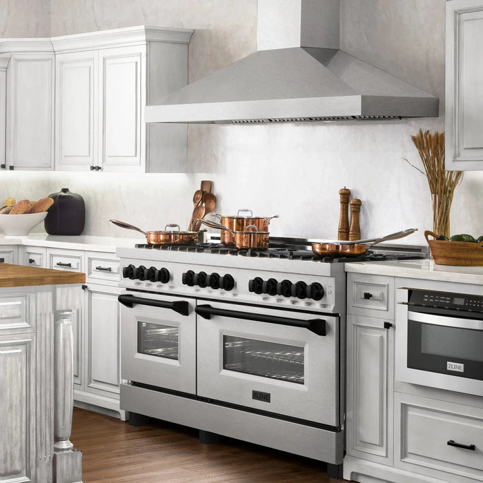 ZLINE 60" Autograph Edition Dual Fuel Range, DuraSnow, RASZ - SN - 60 - MB - Farmhouse Kitchen and Bath