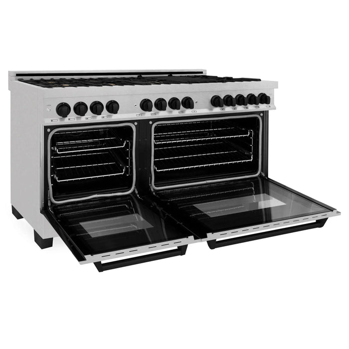 ZLINE 60" Autograph Edition Dual Fuel Range, DuraSnow, RASZ - SN - 60 - MB - Farmhouse Kitchen and Bath