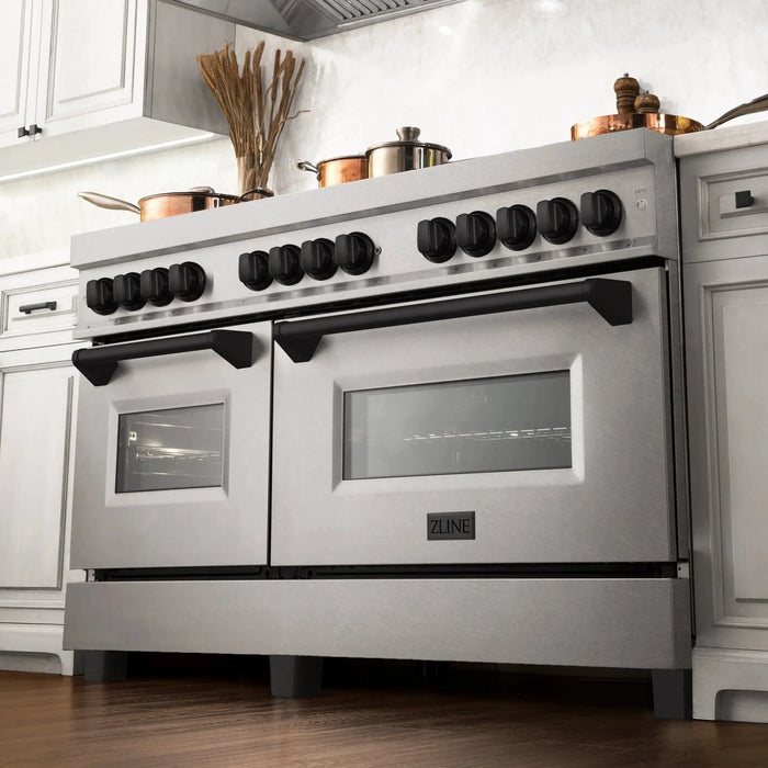 ZLINE 60" Autograph Edition Dual Fuel Range, DuraSnow, RASZ - SN - 60 - MB - Farmhouse Kitchen and Bath