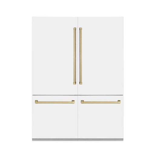 ZLINE 60" Autograph Edition French Door Refrigerator, Internal Water, Ice Dispenser, White Matte, Champagne Bronze Accents RBIVZ - WM - 60 - CB - Farmhouse Kitchen and Bath
