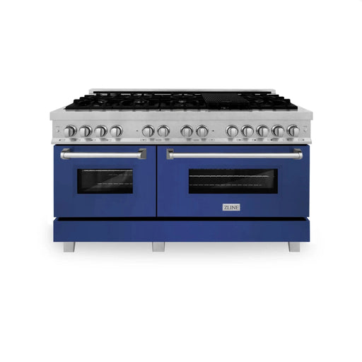 ZLINE 60" Dual Fuel Range Snow Stainless, Blue Matte Door, RAS - BM - 60 - Farmhouse Kitchen and Bath