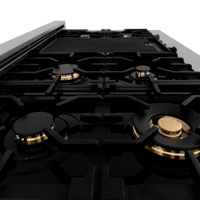 ZLINE 60" Dual Fuel Range, Snow Stainless, Brass Burners, RAS - SN - BR - 60 - Farmhouse Kitchen and Bath