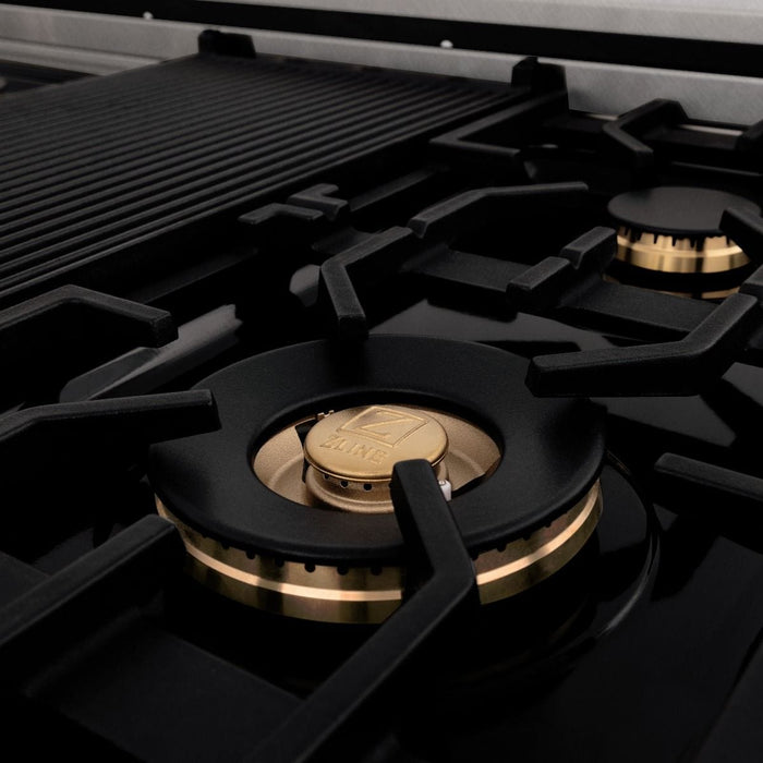 ZLINE 60" Dual Fuel Range, Snow Stainless, Brass Burners, RAS - SN - BR - 60 - Farmhouse Kitchen and Bath