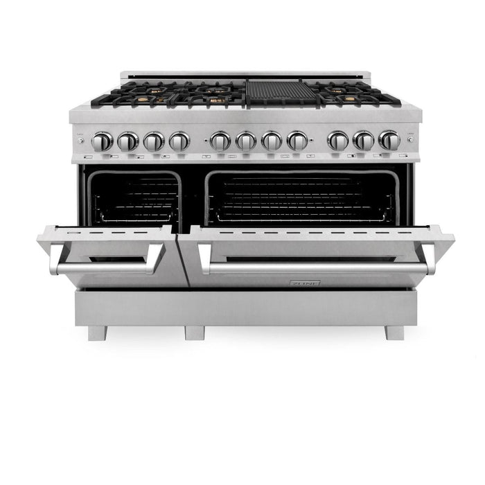 ZLINE 60" Dual Fuel Range, Snow Stainless, Brass Burners, RAS - SN - BR - 60 - Farmhouse Kitchen and Bath