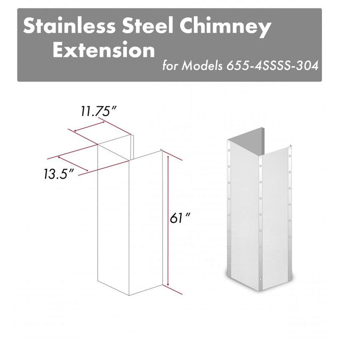 ZLINE 61" Extended Chimney and Crown, 655 - 4SSSS - 30 - 304 - E - Farmhouse Kitchen and Bath