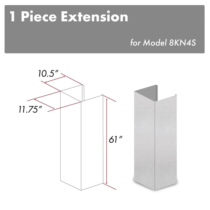 ZLINE 61 In. Snow Finished Stainless Steel Chimney Extension For Ceilings Up To 12.5 Ft. (8KN4S - E) - Farmhouse Kitchen and Bath