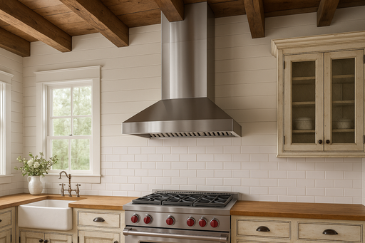 ZLINE 71" Extended Chimney, 2PCEXT-681-30/36 in farmhouse setting 