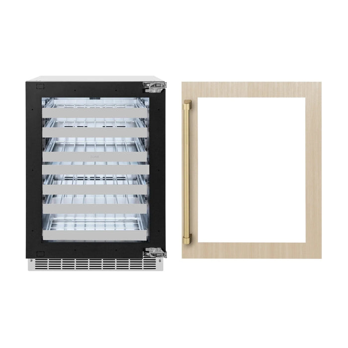 ZLINE Autograph 24 in. Dual Zone 44 Bottle Wine Cooler With Panel Ready Glass Door And Champagne Bronze Handle RWDPOZ - 24 - CB - Farmhouse Kitchen and Bath
