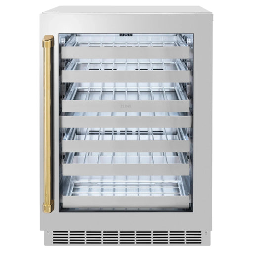 ZLINE Autograph 24 in. Dual Zone 44 Bottle Wine Cooler With Stainless Steel Glass Door And Polished Gold Handle RWDOZ - GS - 24 - G - Farmhouse Kitchen and Bath