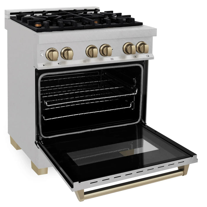 ZLINE Autograph 30" 4.0 cu. ft. Dual Fuel Range , Gas Stove Electric Oven Stainless Steel Champagne Bronze Accents RASZ - SN - 30 - CB - Farmhouse Kitchen and Bath