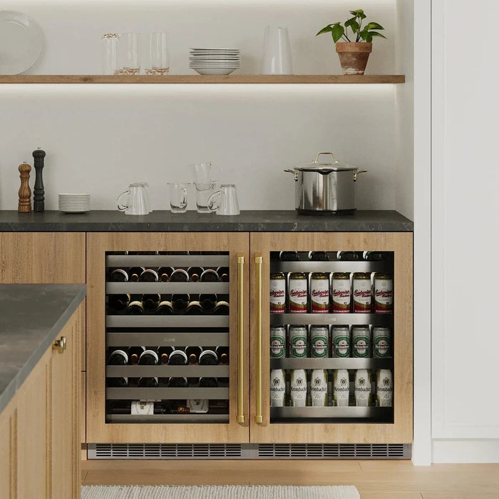 ZLINE Autograph Edition 24 in. Touchstone 151 Can Beverage Fridge With Panel Ready Glass Door And Champagne Bronze Handle RBSPOZ - 24 - CB - Farmhouse Kitchen and Bath