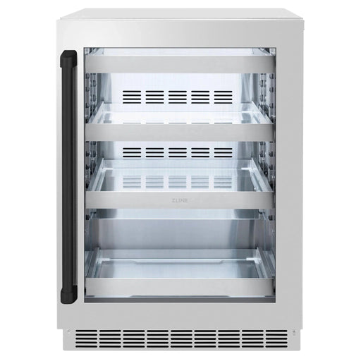 ZLINE Autograph Edition 24 in. Touchstone 151 Can Beverage Fridge With Stainless Steel Glass Door And Matte Black Handle RBSOZ - GS - 24 - MB - Farmhouse Kitchen and Bath