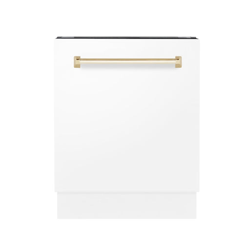 ZLINE Autograph White Door 24" Dishwasher, Gold Handle DWVZ - WM - 24 - G - Farmhouse Kitchen and Bath