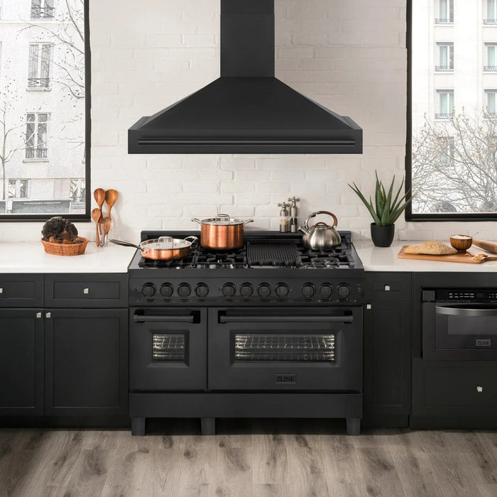 ZLINE Black Stainless Steel Range Hood with Black Stainless Steel Handle - BS655 - 48 - BS - Farmhouse Kitchen and Bath